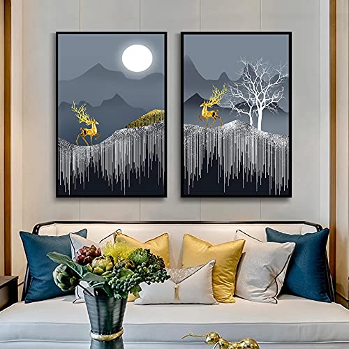 Peinture élan doré luxe réplique huile sur toile salon moderne