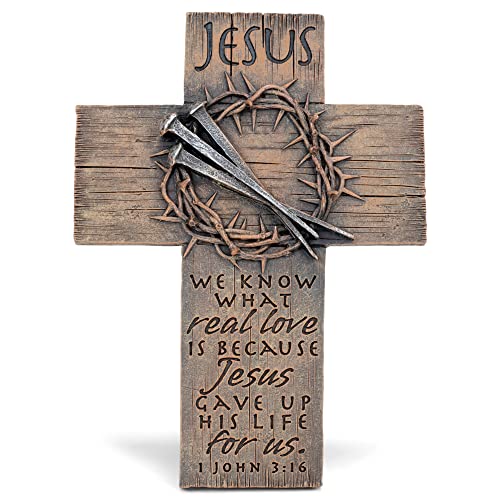 Lighthouse Christian Products Crown Of Thorns Rough Woodgrain 7 Inch Cast Stone Cross Figurine #TOP12