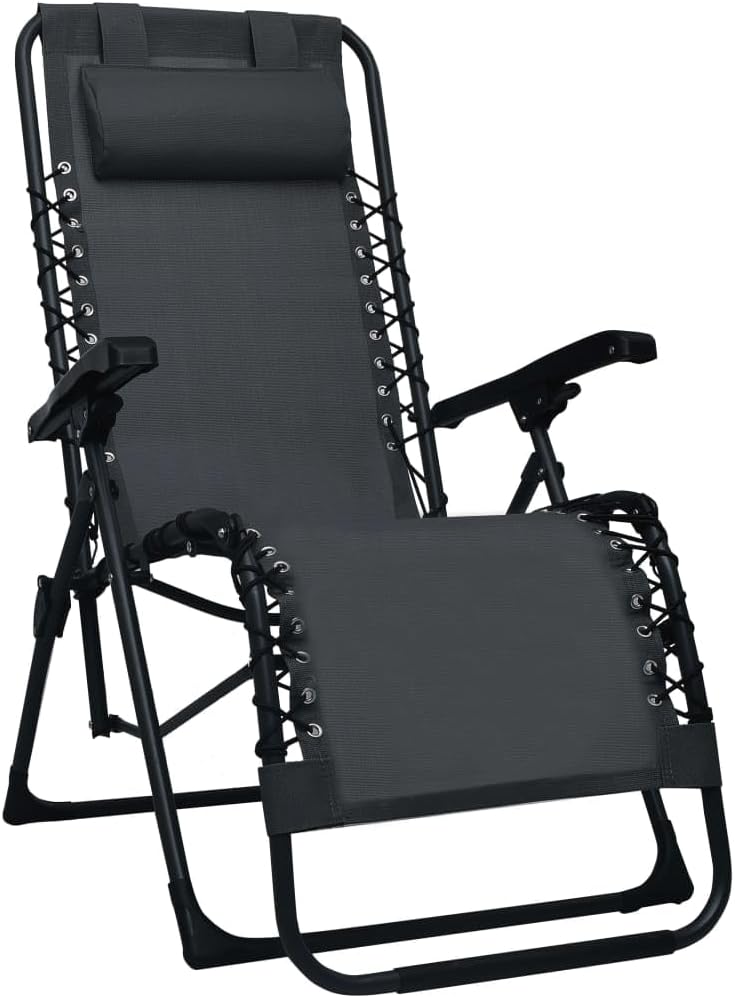 vidaXL Folding Sun Lounger Adjustable Garden Chair Black Textilene Outdoor Patio Easy Storage Modern Design Furniture Portable Backrest Beach Chairs