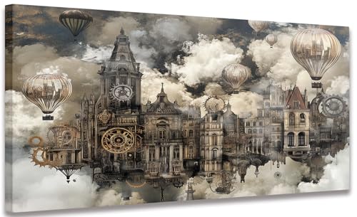 Vintage Fantasy Cityscape Hot Air Balloon Canvas