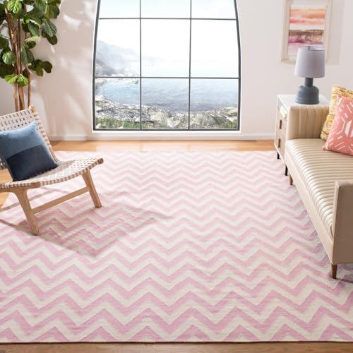 SAFAVIEH Dhurries Collection 8' x 10' Pink / Ivory DHU557P Handmade Flatweave Premium Wool Area Rug