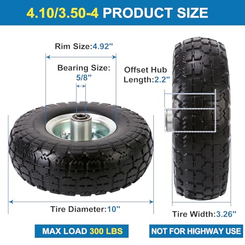 RRQ 10 Inch Solid PU Tire and Wheel, Flat Free 4.10/3.50-4" Tire, 2 Pack by RRQ - Used condition - Image 3