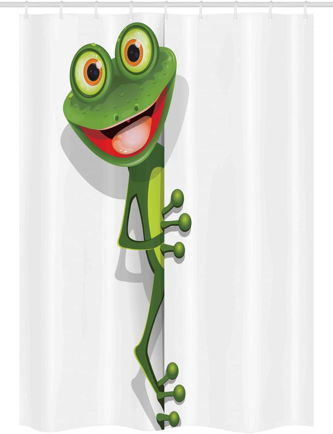 Ambesonne Cartoon Stall Shower Curtain, Jolly Frog Greater Eye Lizard Gecko Smily Funny Art, Fabric Bathroom Decor Set with Hooks, 54" W x 78" L, Green Fern