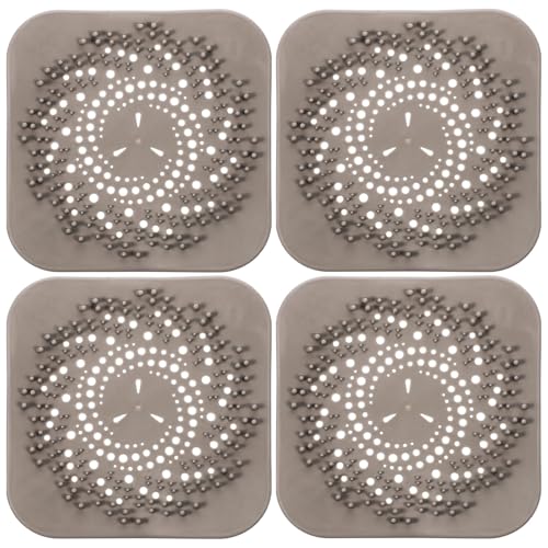 COHEALI 4 Piezas Cubierta Cuadrada de Silicona para Desagüe Filtro Atrapapelos para Baño y Cocina de Flexible y Duradero Fácil Instalación Protege Fregaderos y Bañeras