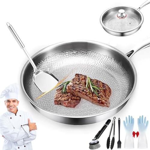 Sartén de Titanio Antiadherente Mireve, Sarten Mireve Acero 304, Sarten Titanio Puro, Resistente, Antiadherente, Apta Para Lavavajillas, Incluye Tapa Y Compatible Con Todas Las Placas (Con tapa,32 cm)