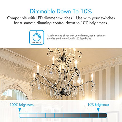 Tenergy Led Candelabra Bulbs Dimmable, 4W (40 Watt Equivalent) Warm White Soft White (2700K) E12 Base Decorative B11/C37 Filament Candle Bulbs For Chandelier/Ceiling Fan (Pack Of 6) #TOP2