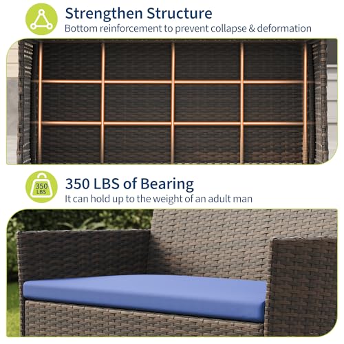 Image of GAOMON 4-Piece Patio Furniture Set, Modern PE Rattan Conversation Set with 2 Chairs, Loveseat & Tempered Glass Coffee Table, All-Weather Outdoor Seating for Garden, Porch, Balcony, Poolside