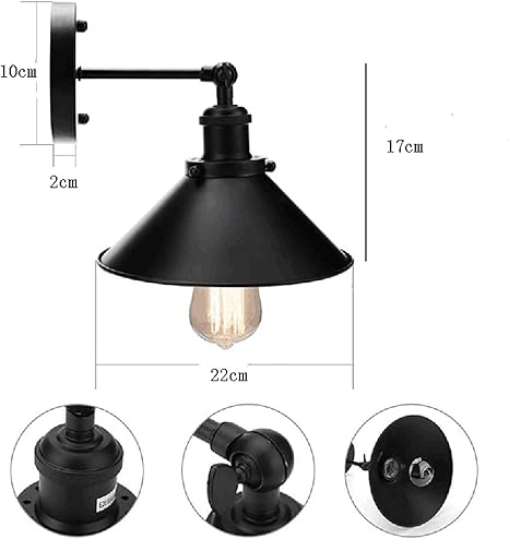 RONGJJTJQ RONGJJTJQ 2 Pack wandlamp binnen, vintage wandlamp voor ijdelheid woonkamer slaapkamer badkamer industriële loft muur schans armatuur E27 lamp, zwart photo 3