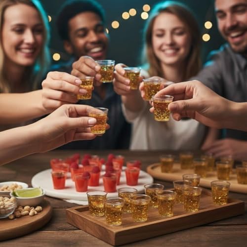 Miniatura 5 de Matana 300 Vasos De Chupito De Plástico Duro Con Brillo Dorado, 30ml - Resistentes Y Reutilizables - Cumpleaños, Bodas, Navidad, Barbacoas, Halloween, Fiestas