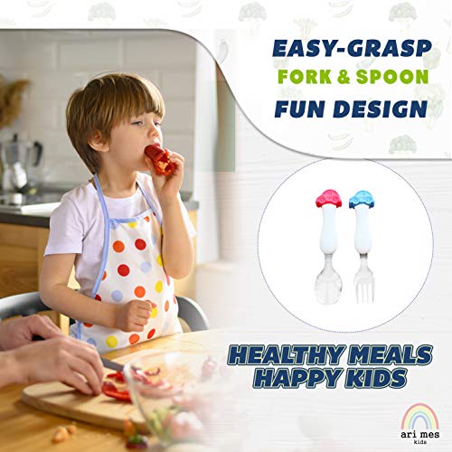 Ari Mes Car Spoon And Fork Set Bpa Free Eco-Friendly Food Level Dinnerware Toddler Child Children Kids Snack Meal Spoons Forks Feeding Picky Eater Boys Girls (Car Spoon & Fork) #TOP2
