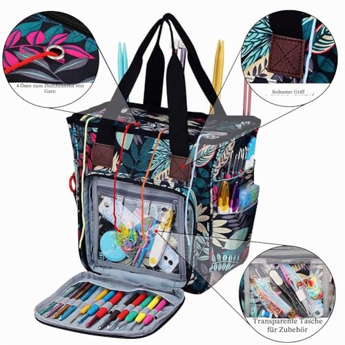 Coopay Häkeltasche, Garnaufbewahrung, Stricktasche, Reisetasche, Organizer, Stricktaschen für Häkelnadeln, Stricknadeln, Strang, Diamantmalerei, Strick- und Häkelbedarf (Waldgrün) – Bild 4
