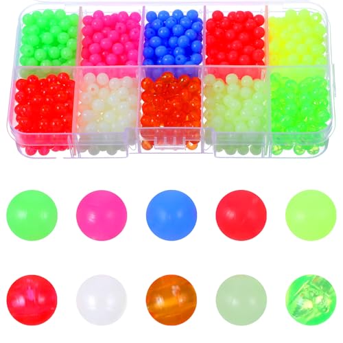 Kifmurase Fishing Beads Accessories, 1000Pcs Round Glow in Dark Plastic Fish Beads with Lure Equipment Fishbites for Saltwater Freshwater