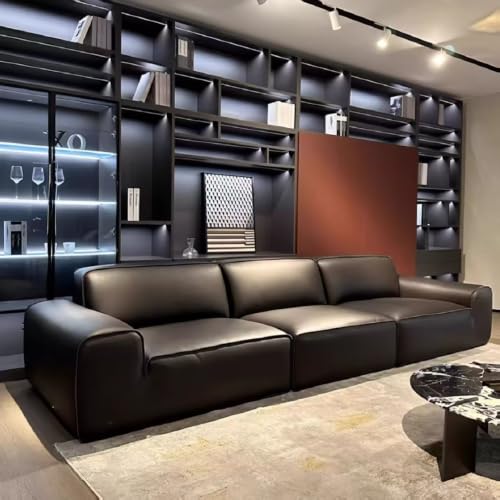 KEDNXZATOY Black Leather 3-Seater Sofa, Modern Living Room Couch