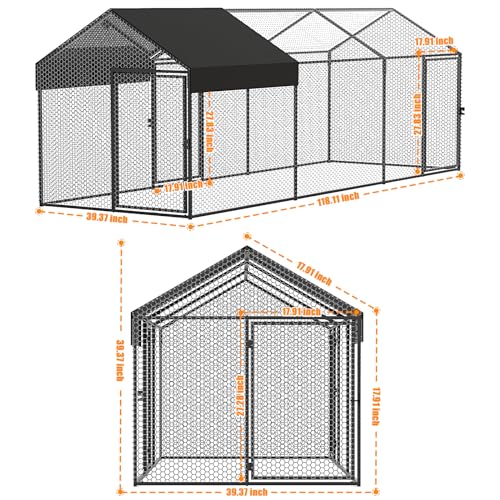 Large Metal Chicken Coop 120" L×40" W×40" H Heavy Duty Chicken Run Hen House with Waterproof Anti-UV Cover for Outdoor Chicken Pens with Chicken Swing - Thumbnail 7