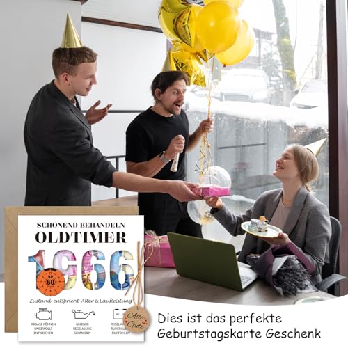 WenmthG Geldgeschenke Geburtstag 60 mit Umschlag, Karte 60 Geburtstag Mann - Lustig Geschenke zum 60 Geburtstag Mann - Schonend Behandeln 1966 Oldtimer