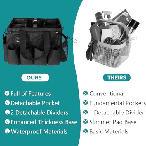 Sibosen Tragbare Reinigungstasche,Große Putztasche,Reinigungsmittel Organizer mit Griff,Putzmittel Aufbewahrung Organizer Tasche für Reinigungskräfte,Schwarz Tragbar Abnehmbar 45x27x25cm