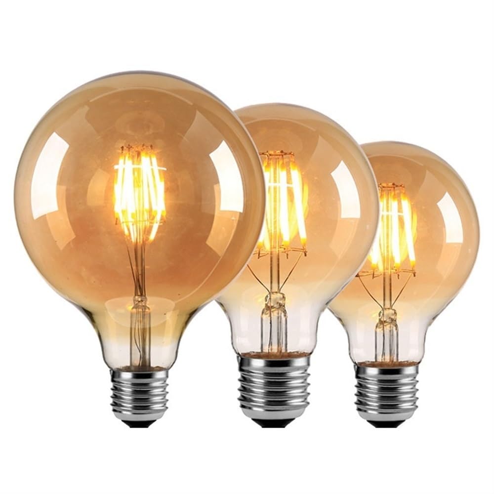 HHF Iluminación del hogar, Paquete de 10 Bombillas de filamento LED Bombilla Redonda ámbar Vintage Amarillo cálido 2200K E27 AC220V G80/G95/G125 Bombilla Edison(G95-6W)