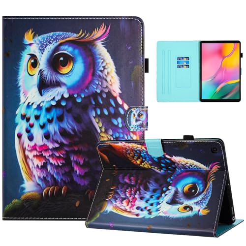 Auslbin Buntes PU Hülle für Samsung Galaxy Tab A 10.1 (2019) Zoll, Bunt und Beweglich, Schönes Muster, Flip Tab A 10.1/SM-T510/T515 Tablet Hülle mit Ständer, Geeignet für Filme, Video-Chats, Eule