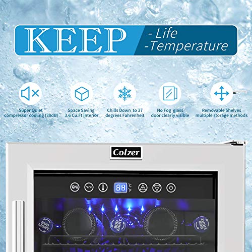 COLZER 15 Inch Beverage Cooler Refrigerator - 126 Cans Freestanding and Built-in Mini Fridge with Glass Door for Soda Beer Wine or Water - Under Counter Compact Drink Fridge for Kitchen Bar Office - Thumbnail 2