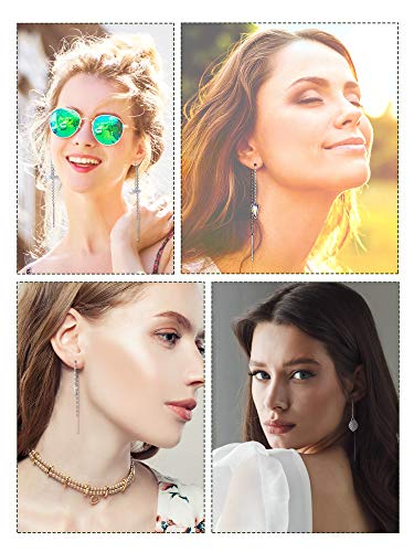 12 Pairs Stainless Steel Threader Earrings for Women Double Twist Wave Chain Tassel Earrings Threader Lightweight Minimalist Long Bar Arrow Drop Dangle Chain Set4