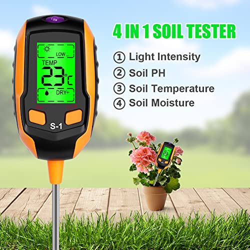 Flintronic 4 in 1 Bodentester, Boden-pH-Meter, für Bodenfeuchtigkeit/pH-Tester/Sonnenlicht/Licht, Feuchtigkeitsmesser, für Pflanzenerde, Garten, Bauernhof, Rasen, Gemüsegarten
