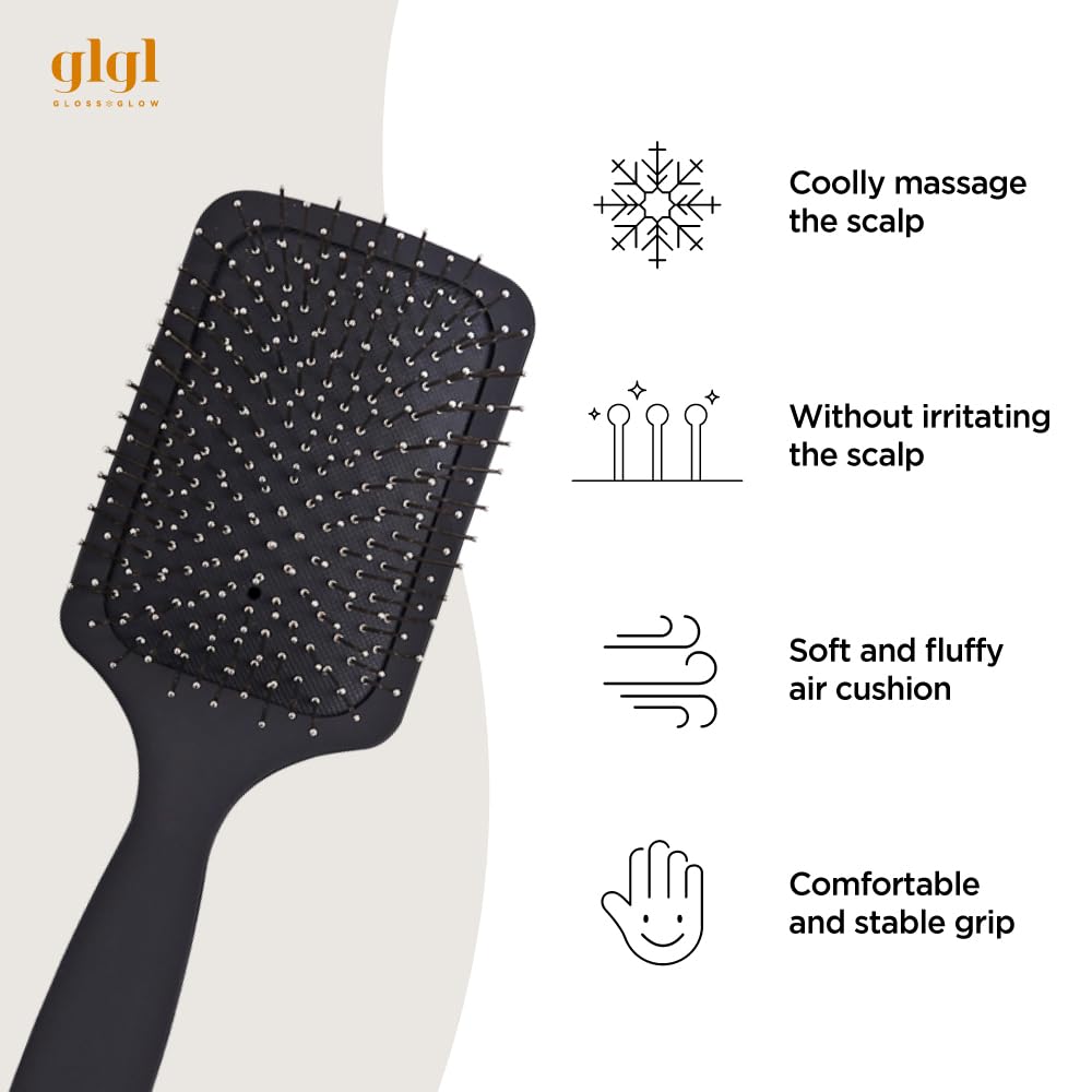 Cepillo de pelo de cerdas metálicas de alta calidad con cojín, masajeador y desenredante del cuero cabelludo para todo tipo de cabello, mango ergonómico, puntas redondas suaves, ideal para el cuidado