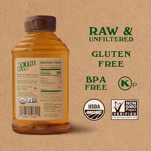 image for Organic Honey In The Raw, 14 oz Squeeze Bottle, Pure Raw & Unfiltered 
