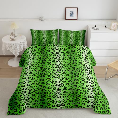 Image of Feelyou Full Leopard Bedding Set Green and Black Comforter Set for Teens Cheetah Stripes Print Comforter Safari Animal Fur Print Duvet Set Adult Microfiber Bed Set