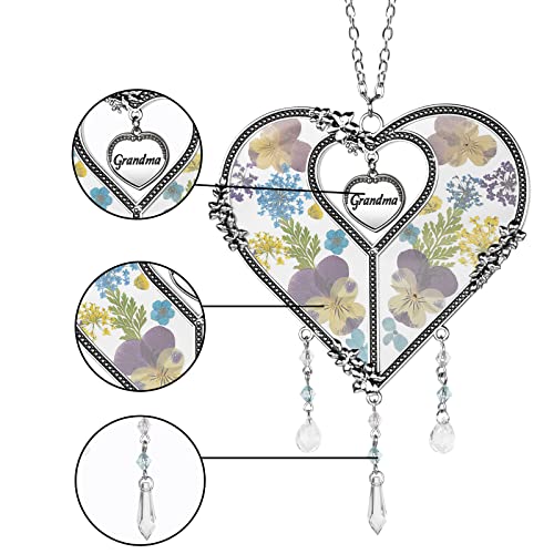 LARAINE Heart Suncatcher with Pressed Flower Wings Mom Mother's Day Love Glass Wind Chime Ornament Charm with Metal Heart Gifts for Mom Grandma Aunt Birthday (Grandma, Blue) - Image 5
