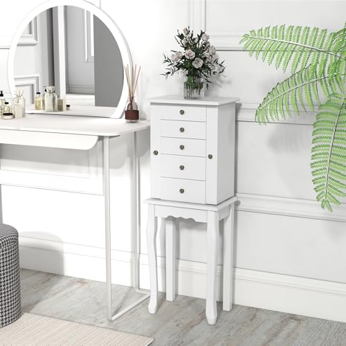 GIANTEX Standing Jewelry Armoire Cabinet with 4 Drawers, Flip Top Mirror
