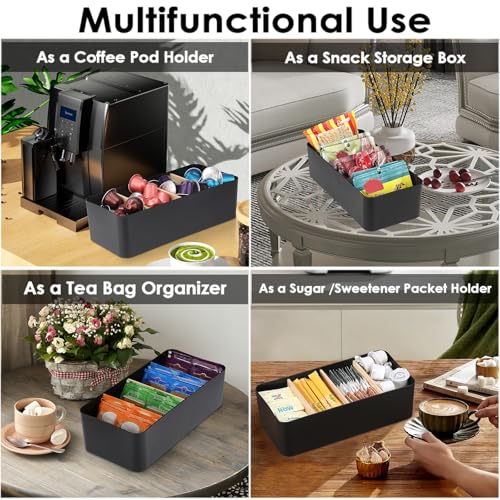 IGNPION 4-compartment Plastic Storage Basket Desktop Basket with Adjustiable Dividers, Coffee Bar Station Organiser Box Kitchen cupboards Baskets for Coffee Capsules, Sweetener, Seasoning Packet - Image 6