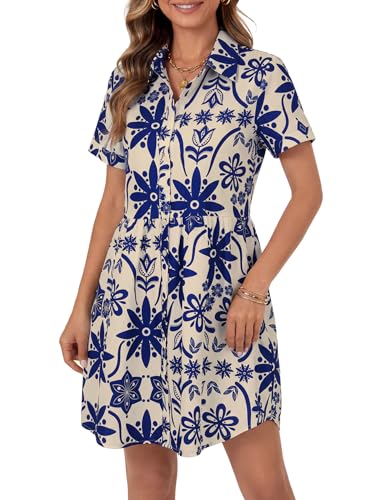 Image of Rooscier Women's Striped Shirt Dress Button Down Collared Short Sleeve Mini Dress