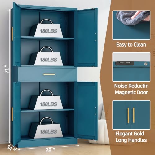 Image of 71 inch Metal Storage Cabinet with 1 Drawer, 2 Adjustable Shelves