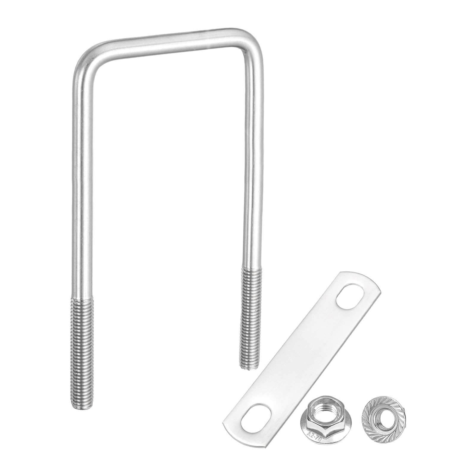 sourcing map M10 2-3/4 Inch Inner Wide Square U Bolts, 5-7/8 Inch Length 304 Stainless Steel U-Bolts with Flange Hexagon Nuts, Frame Plates for Trailer, Automotive, (70mm W x 150mm L)