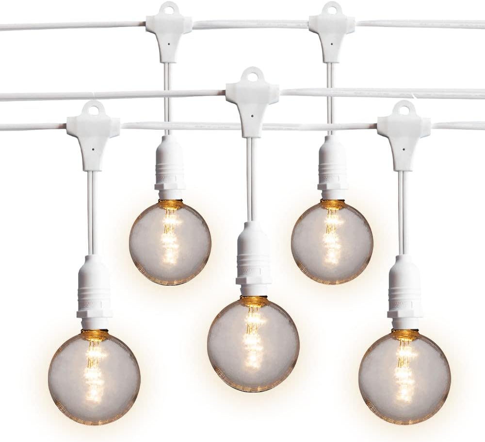 fantado 25 Socket Suspended Outdoor Commercial String Light Set, Shatterproof LED Bulbs, 29 FT Black Cord w/ E12 C7 Base, Weatherproof - LED G40-1.6 INCH (0.5 WATT) by PaperLanternStore.com