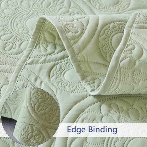 Simple&Opulence Quilted Bedspreads King Size-3 Pcs Soft Reversible Microfiber Bed Spread Coverlet,Floral Embossed Bed Throw Set with 2 Pillowcases for Bedroom Decor,240x260cm,Sage Green - Image 7