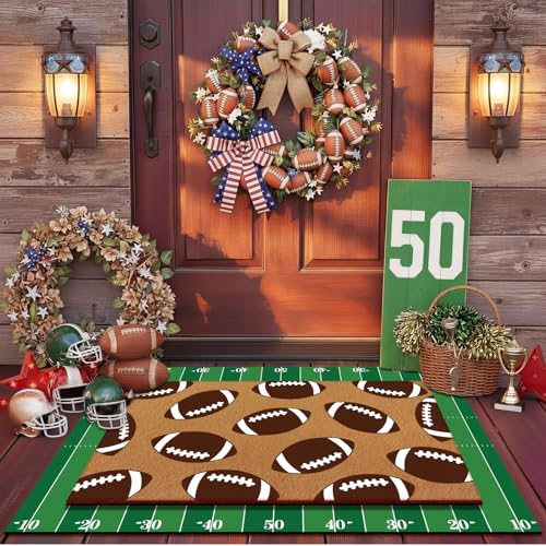 Duraaamo 2 Pcs Football Door Mat Welcome Non Slip Coir Outdoor Doormats
