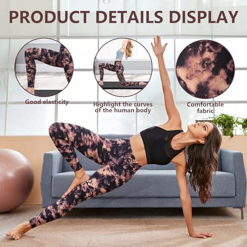 Women's High Waist Cloud Tie Dye Yoga Pants Stretchy Leggings for Fitness and Casual Wear, Black Brown, X-Large - Image 3