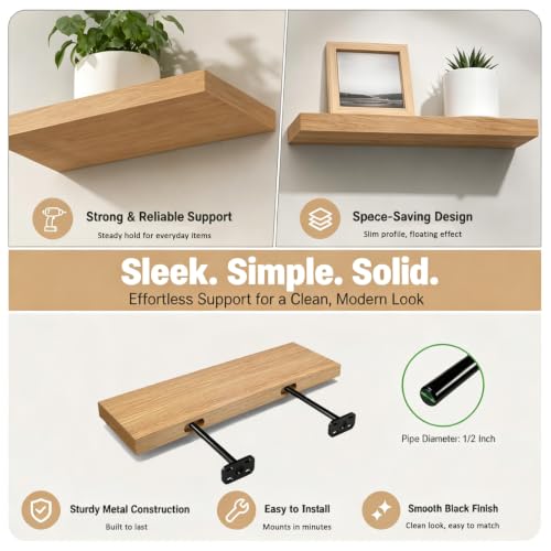 8-Pack 6-Inch Heavy-Duty Floating Wall Mounts, Heavy-Duty Metal Shelf Brackets, Concealed Shelf Supports, Invisible Black Shelf Brackets by Su HealthNest - Used condition - Image 2