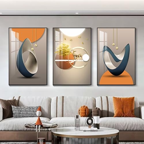 Décoration murale salon : lot de 3 peintures abstraites pour murs vides 50x70cm