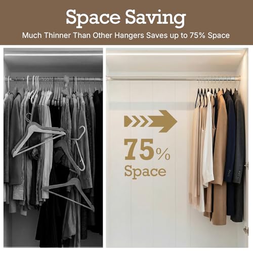 Image of HOUSE DAY Black Velvet Hangers 60 Pack, Non Slip Clothes Felt Hanger Heavy Duty for Coat, Premium Slim Space Saving Suit Hangers for Closet Organizer, 360 Rotating Silver Hook