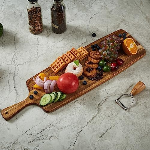 Tabla de cortar de madera de acacia con mango 24x7 pulgadas miniatura 3