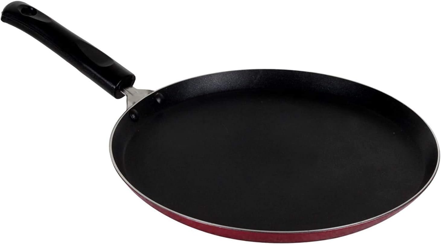 HOMIZELarge Size Non Stick Dosa Tawa Regular Gas Stove Compatible, Marooon (25cm,250mm/10 Inches) (Size No. 11) (2.6 Thickness)