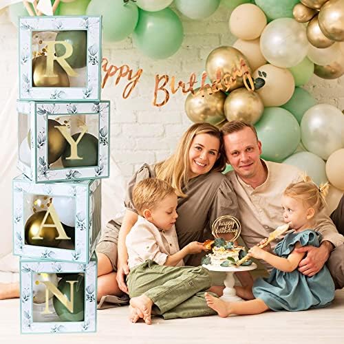 Sage Green Baby Shower Decorations 4pcs Balloon Boxes Blocks with 30 Gold Letters A-Z and Baby for Girl Boy Unisex Gender Reveal Neutral Botanical Party Wedding DIY Name Party Supplies Backdrop Box