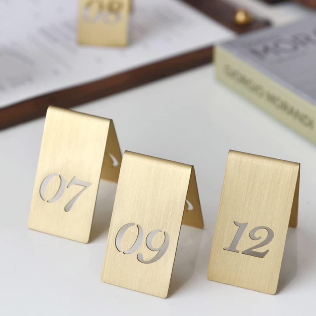 Hollow Double Sides Standing Table Numbers Desk Sign Plates, for Restaurant Cafe Bar Brass Table Marker Reserved Seat Card 6.5Cm×6.5Cm×4Cm,5