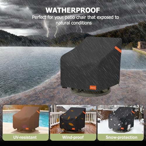 Dalema Outdoor Swivel Chair Cover 2 Pack,600D Heavy Duty 100% Waterproof Outdoor Chair Covers,Patio Furniture Covers for Swivel Patio Chairs,33" W x 35" D x 36" H,Black by Dalema - Image 6