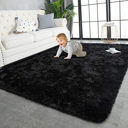 TWINNIS Super Soft Shaggy Rugs Fluffy Carpets, 5x8 Feet, Indoor Modern Plush Area Rugs for Living Room Bedroom Kids Room Nursery Home Decor, Upgrade Anti-Skid Durable Rectangular Fuzzy Rug, Black