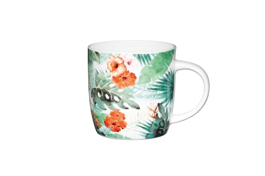 KitchenCraft China 425ml Barrel Shaped Mug, Palm Leaf