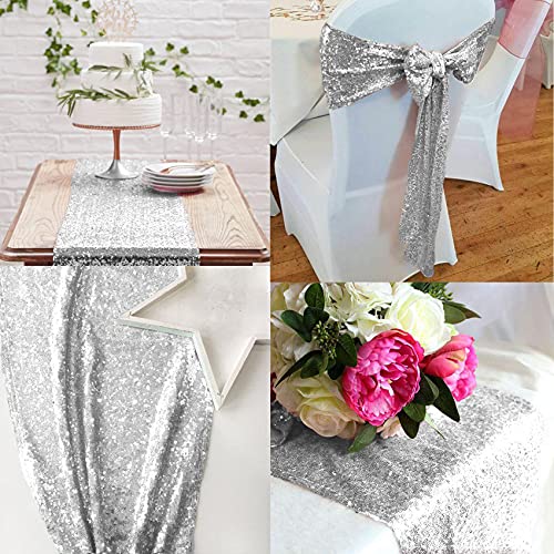 12 Packs 12 X 72 Inch Silver Sequin Table Runner Glitter Dining Table Runner For Birthday Wedding Engagement Bridal Baby Shower Bachelorette Holiday Celebration Party Supplies Decorations (Silver) #TOP6