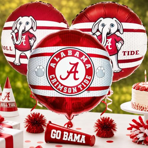 Image of Havercamp University of Alabama Balloons (3 Pack) Alabama Crimson Tide Decorations with 2-Sided Prints featuring Big Al Alabama and Bama's A Logo. Constructed from Premium Mylar Material.